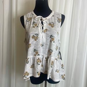 NWT Floral White LUCKY BRAND Peplum Tank Top, Size M